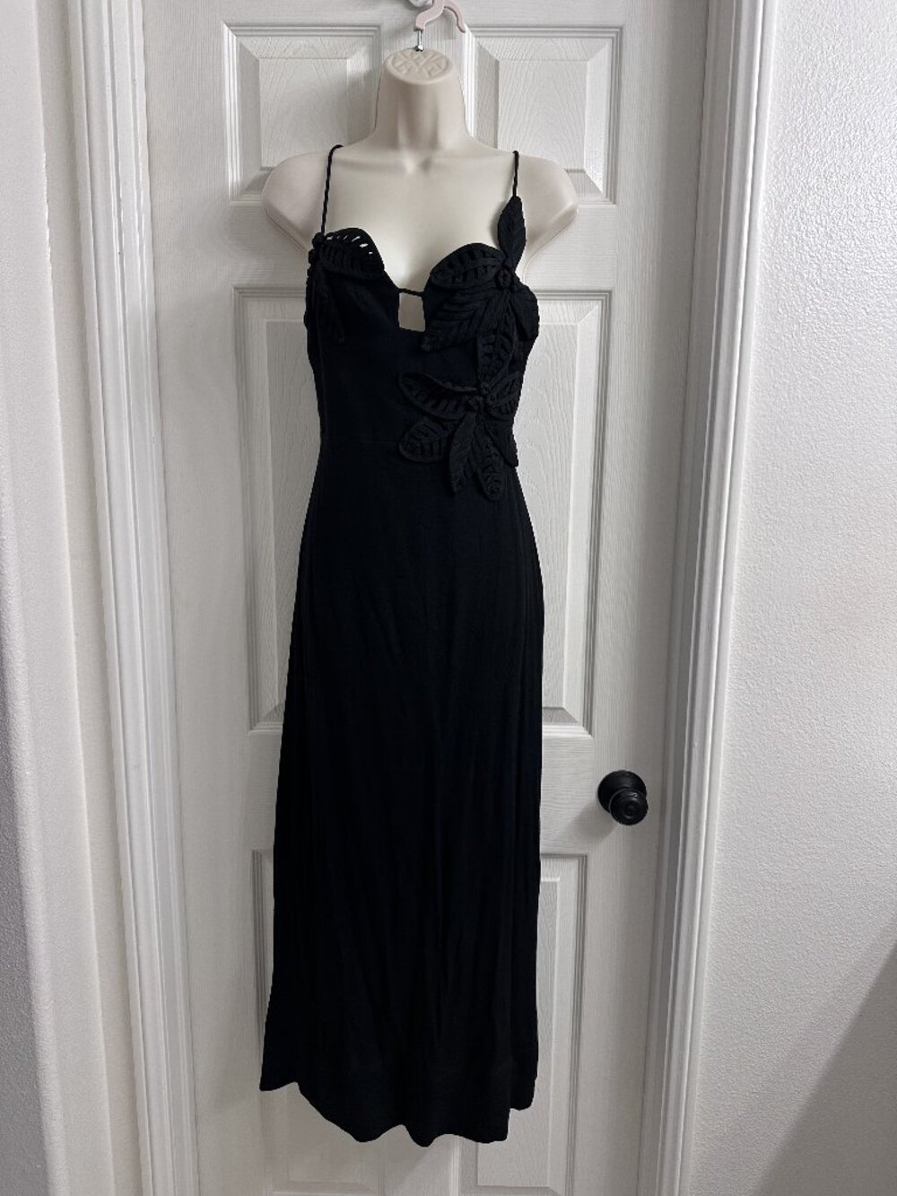 NWT FARM Rio - Black Flower Bust Midi Dress